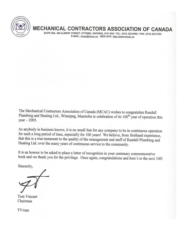 Letter from Mechanical Contractors Association of Canada