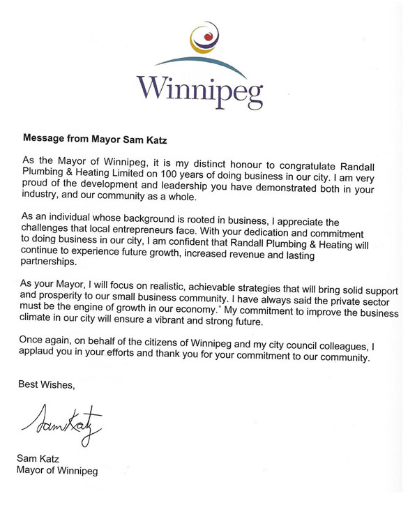 Letter from The Mayor Winnipeg